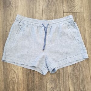 Athleta Retreat 100% Linen Chambray Shorts Womens Size 20 Blue Elastic Pull On